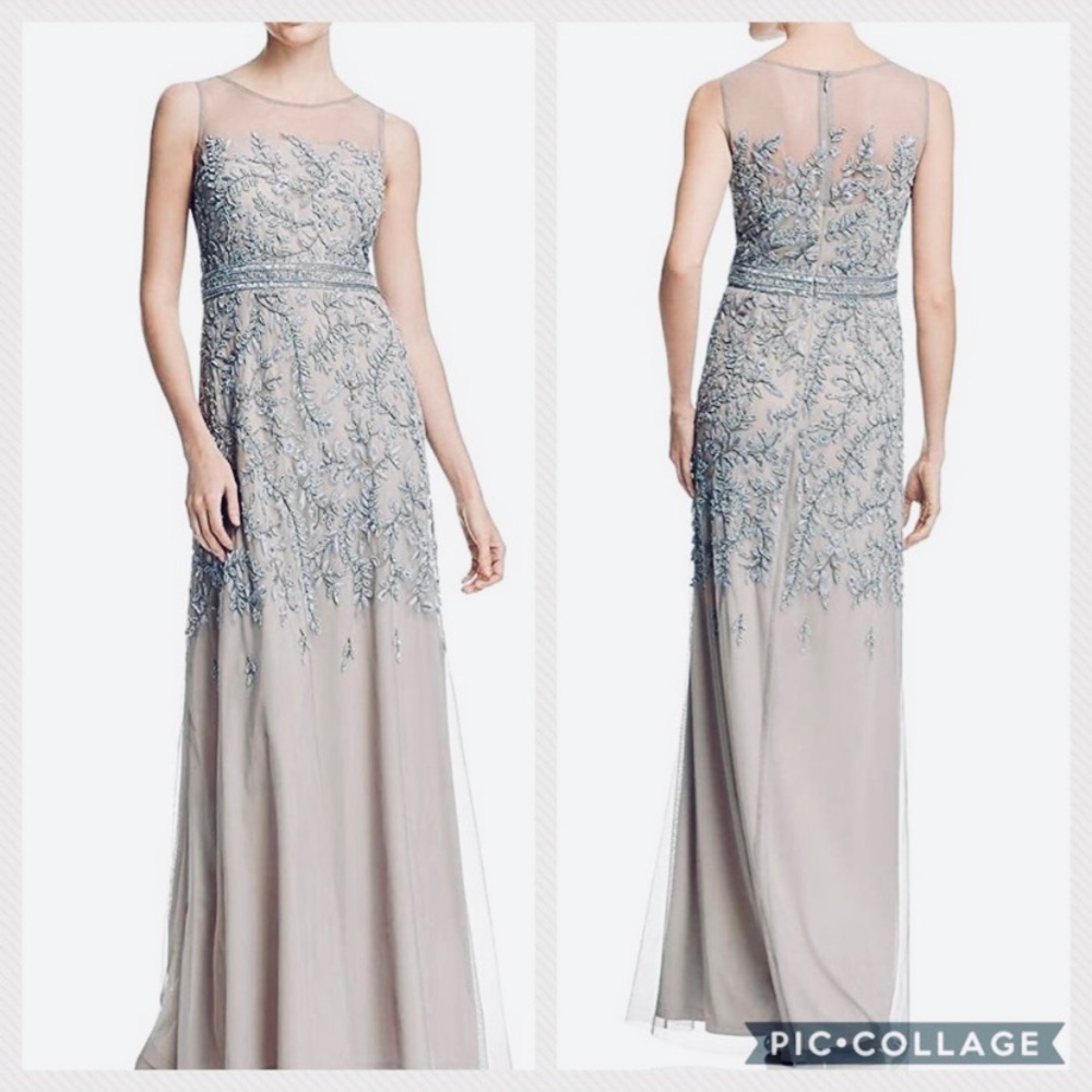 Adrianna Papell platinum Vine beaded sleeveless mermaid long gown